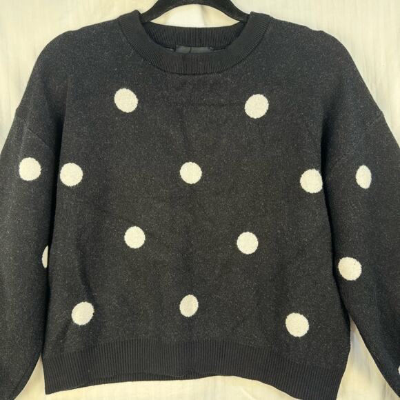 Premise Bubble Sleeve Pullover Sweater Women’s Size Medium Black White Polka Dot - Picture 1 of 6
